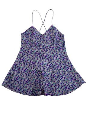 VTG Jo Intimates Womens 1-Piece Romper Shorts Nightgown Size M Floral Button NWT